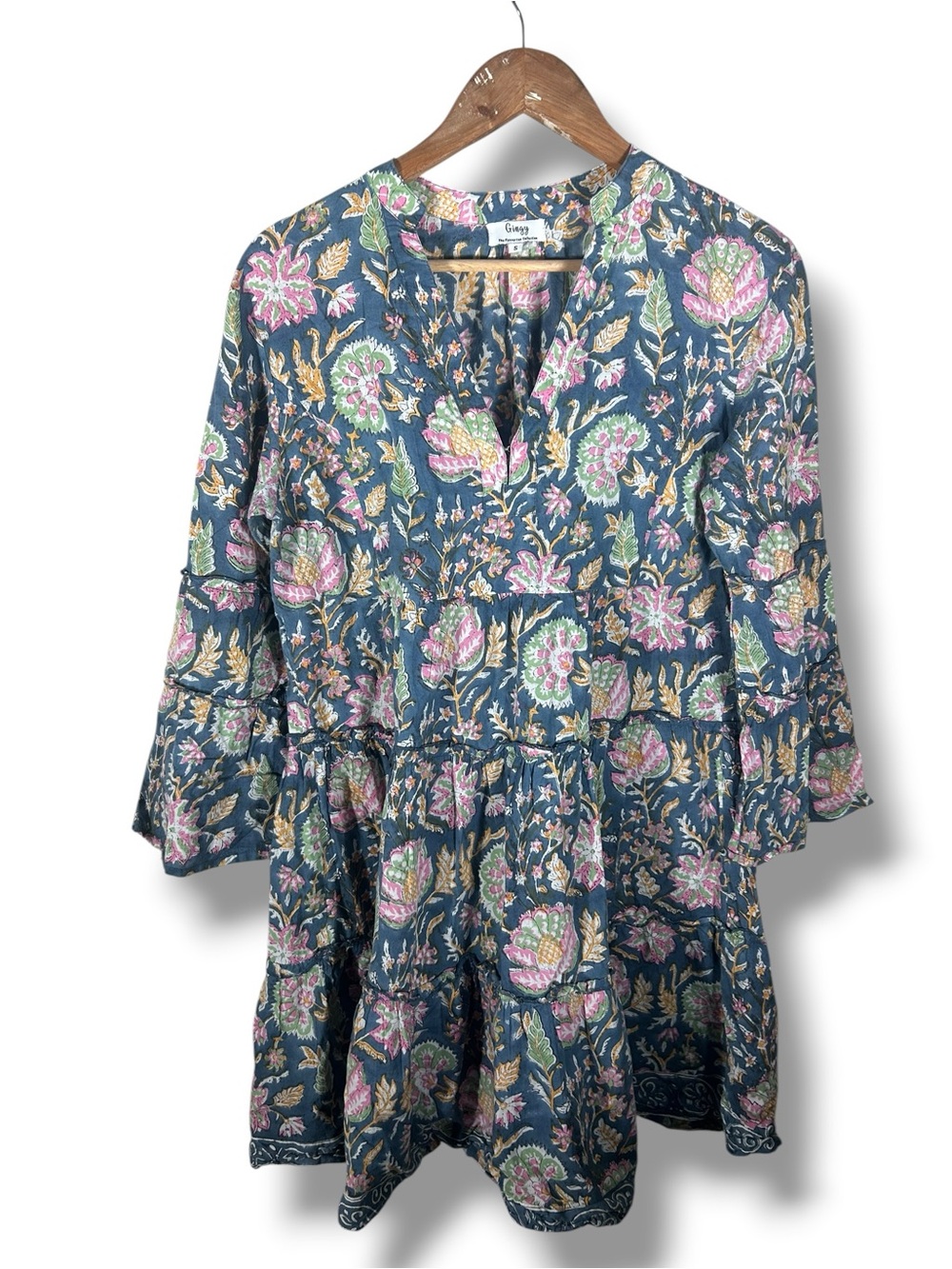 Gingy The Fennerton Collection Cotton Floral Tiered Ruffle Mini Dress Size Small